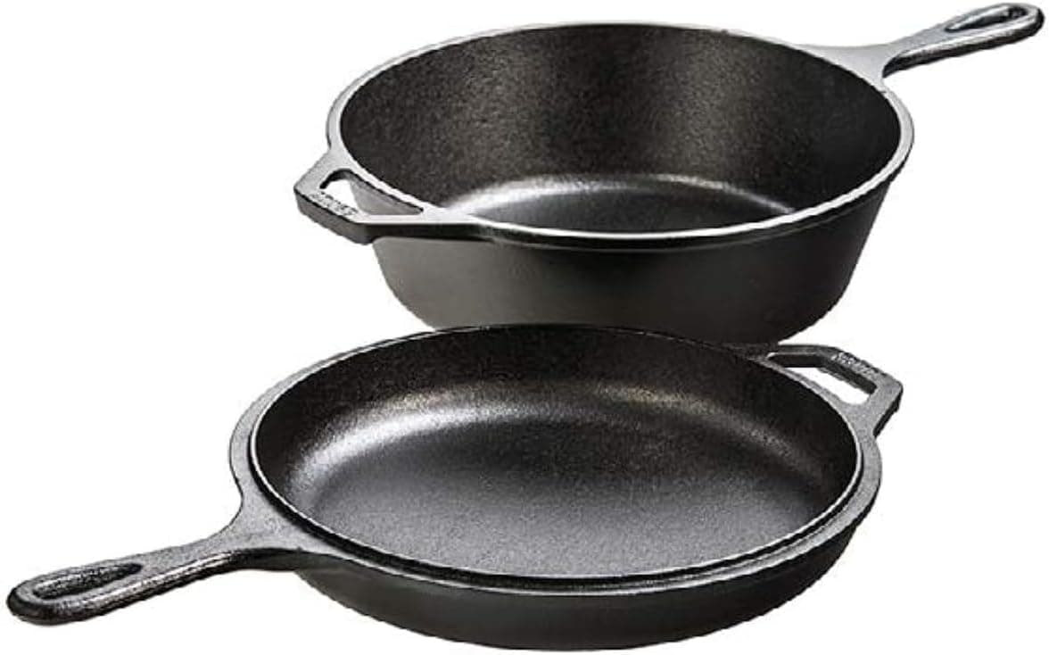 Lodge Cast Iron Combo Cooker, 3.2 Quart Deep Pot and 10.25 Inch Skillet Set