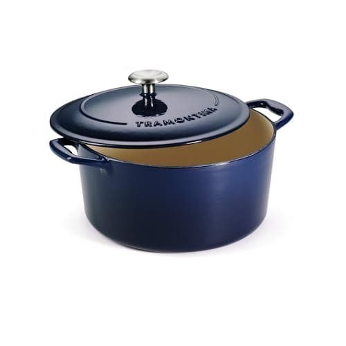 Tramontina Bestow Enameled Cast Iron 5.5-Qt Round Dutch Oven Pot with Lid | Great for Braising, Roasting and Bread Baking - Blue