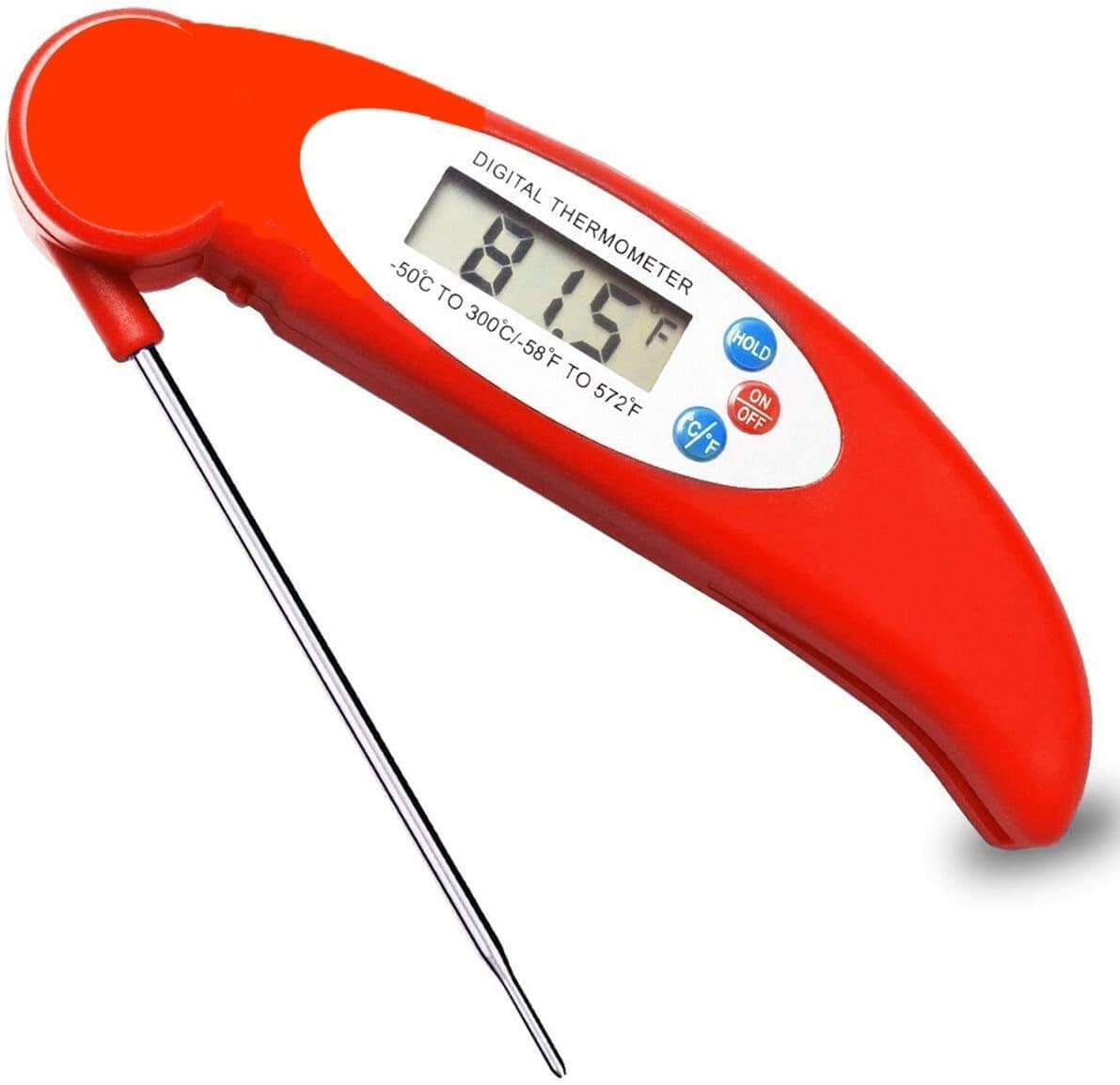 Instant Read Thermometer, Digital Meat and Kitchen Thermometer with Internal Probe, Red