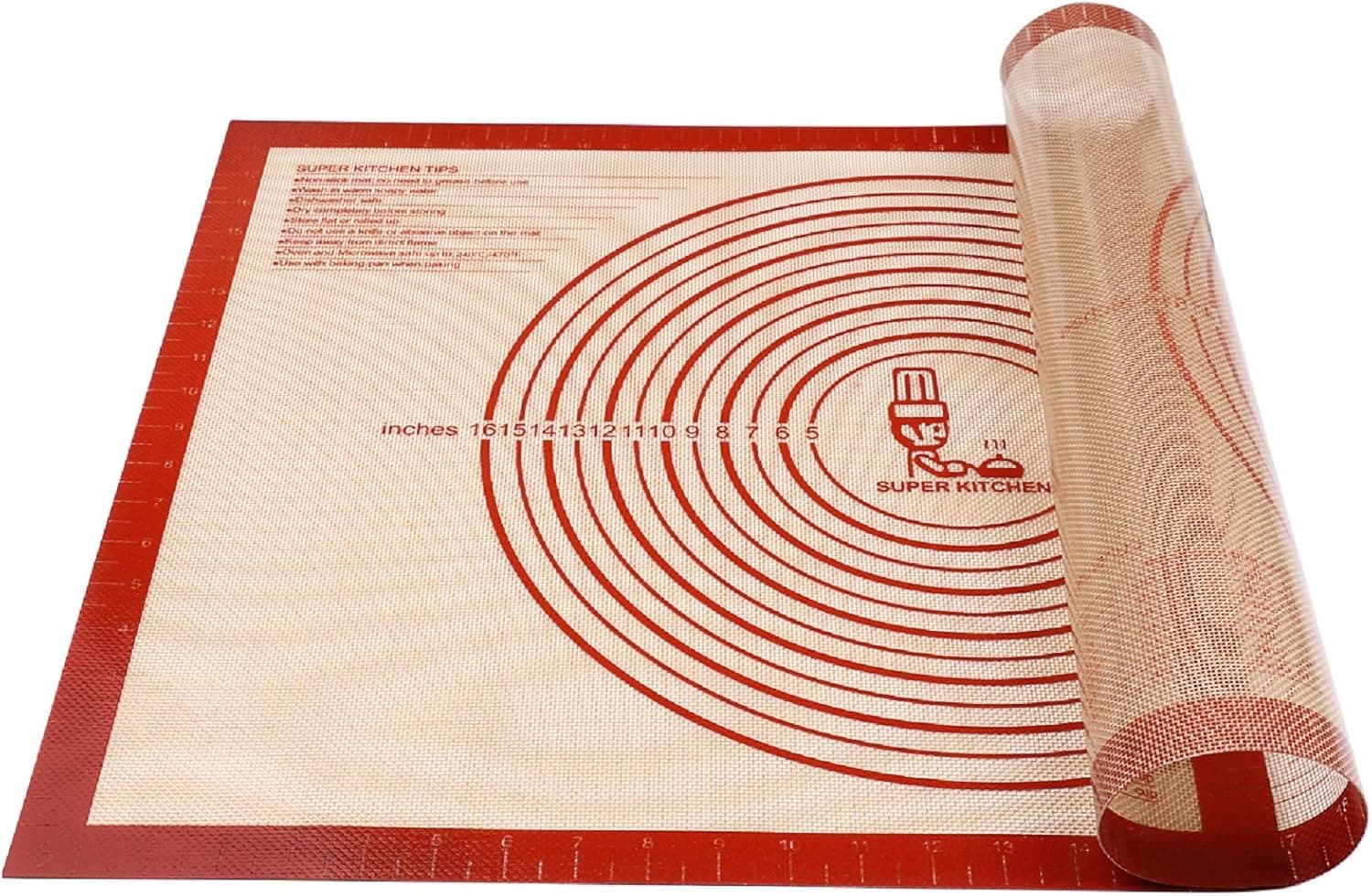 Non-slip Silicone Pastry Mat Extra Large Measurements 28x20 Baking Mat, Silicone Baking Mat Counter Dough Rolling Oven Liner Fondant, Pie Crust Sourdough Bread Supplies - Folksy Super Kitchen Red