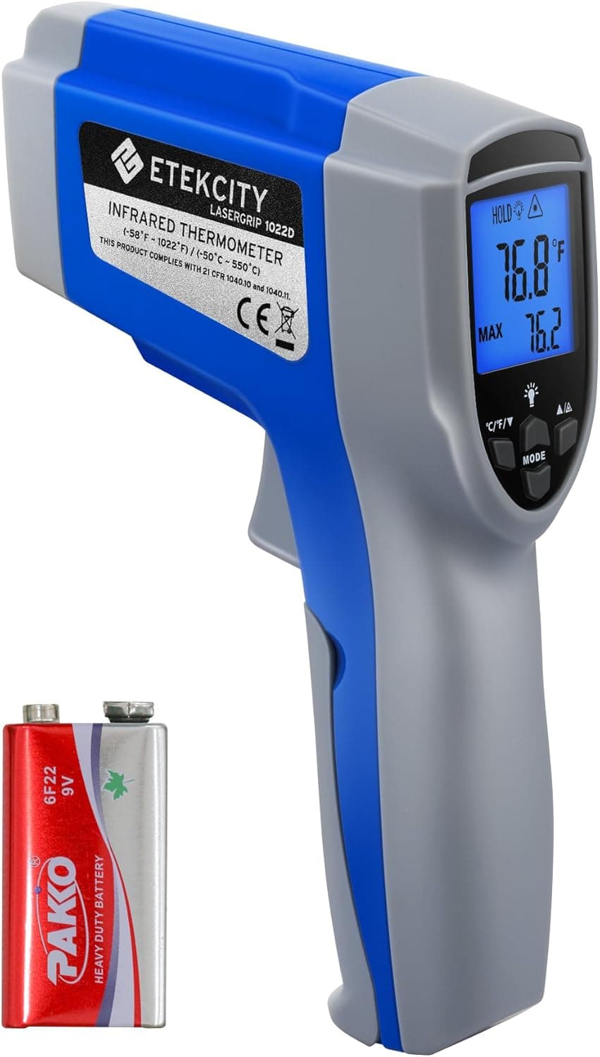 Etekcity Infrared Thermometer 1022D Dual Laser Temperature Gun, -58F~1022F, Adjustable Emissivity & Max Measure
