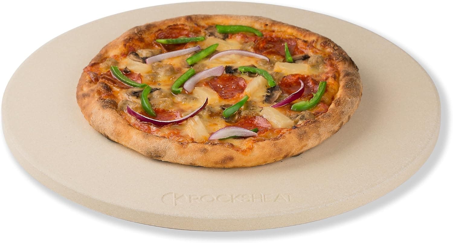 ROCKSHEAT Pizza Stone for Oven and Grill, 14.2 Inch Round Cordierite Bread Baking Stone