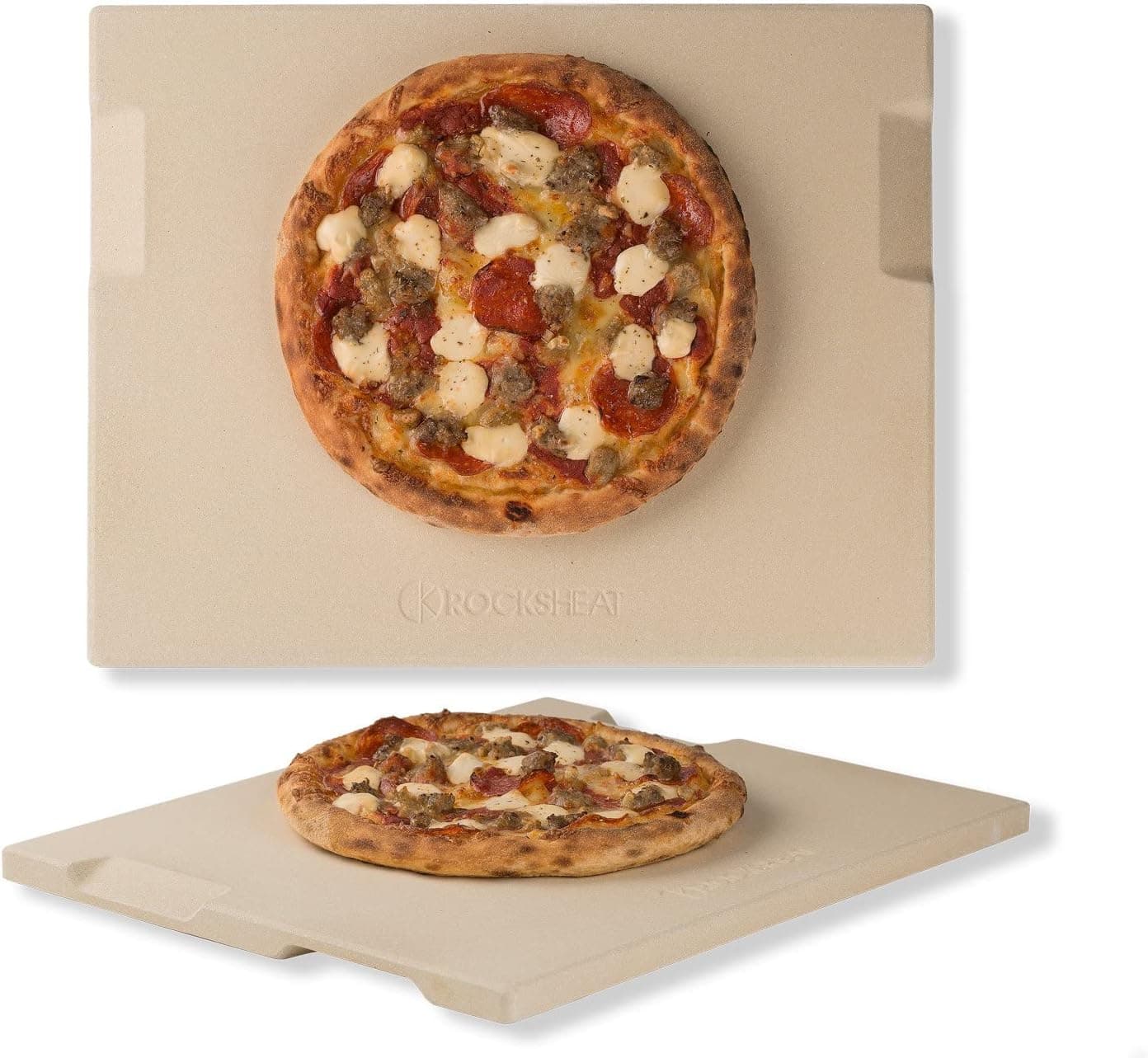 ROCKSHEAT Cordierite Baking Stone, 15x12 inch with 4 Built-in Handles