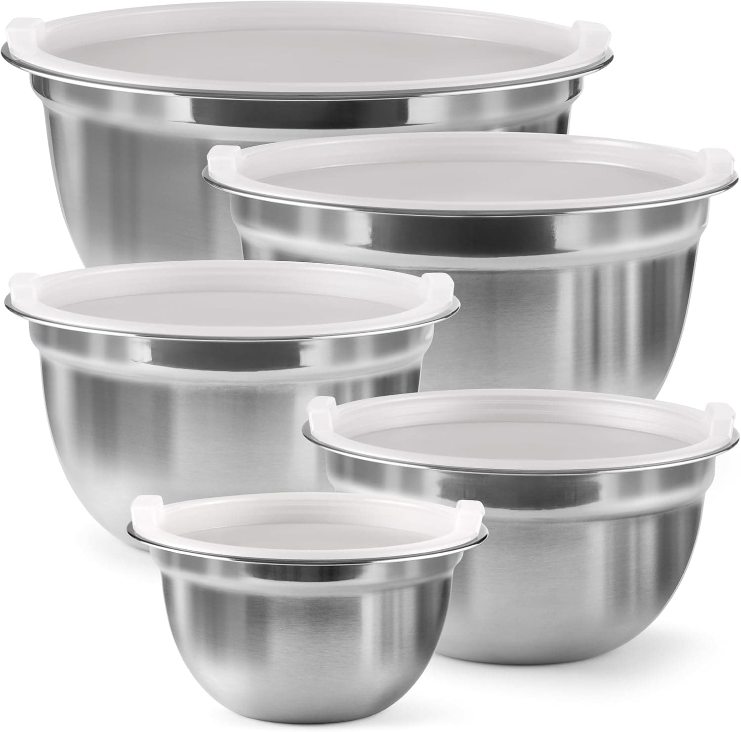 FineDine Stainless Steel Mixing Bowls Set with Lids, 5 Pieces