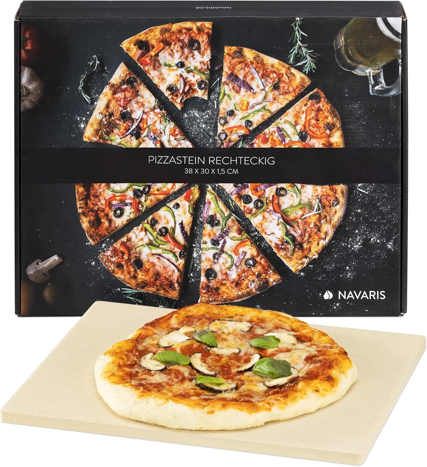 Navaris XL Pizza Stone for Baking, Cordierite Rectangular, 15 x 12 x 0.6 inch