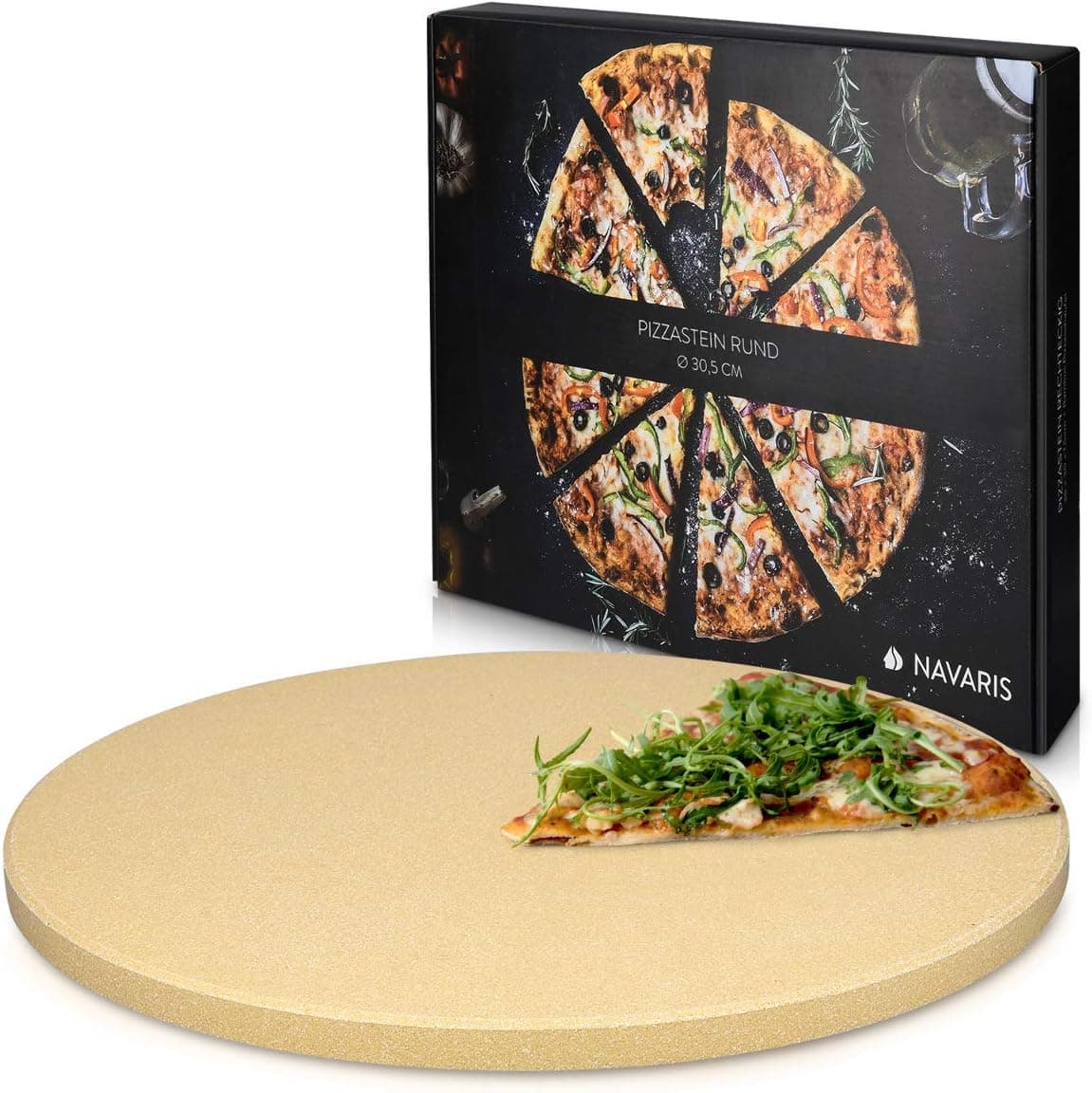 Navaris XL Pizza Stone for Baking, Cordierite Round, 12 x 0.6 inch