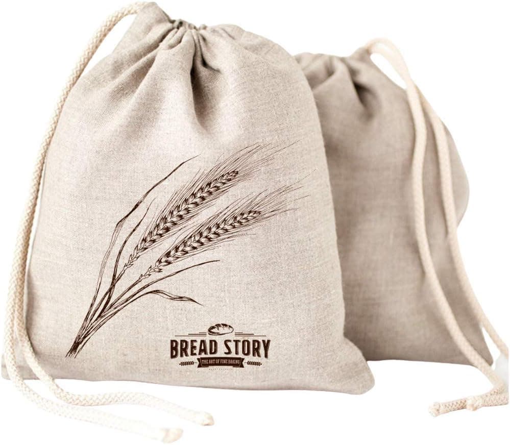Natural Linen Bread Bag Reusable Linen Bags for Homemade Bread and Sourdough, Unbleached with Drawstring, 2-Pack, 11 x 15