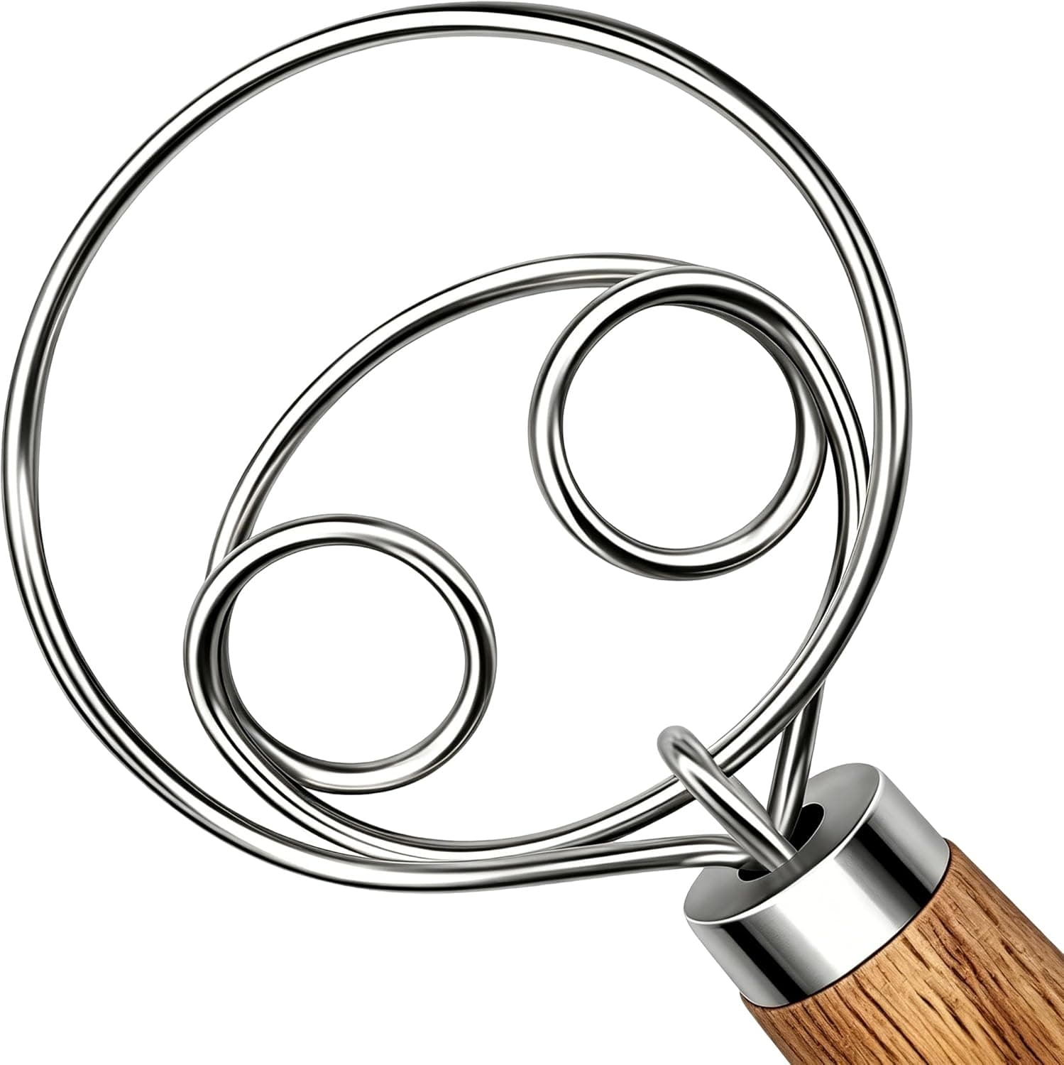 TEEVEA Danish Dough Whisk Stainless Steel Wooden Handle for Sourdough Bread, 4 Loop