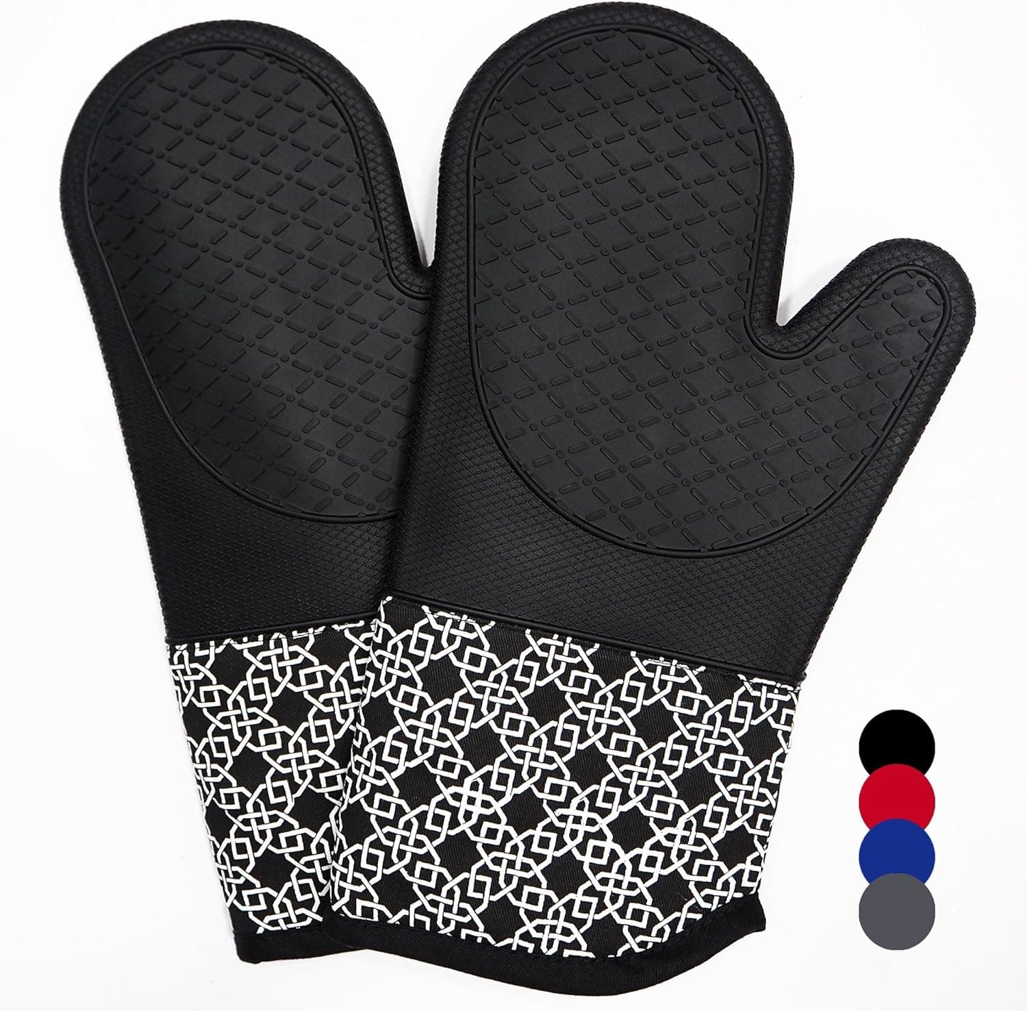 Heat Resistant Silicone Shell Kitchen Oven Mitts for 500 Degrees with Waterproof, Set of 2, Black