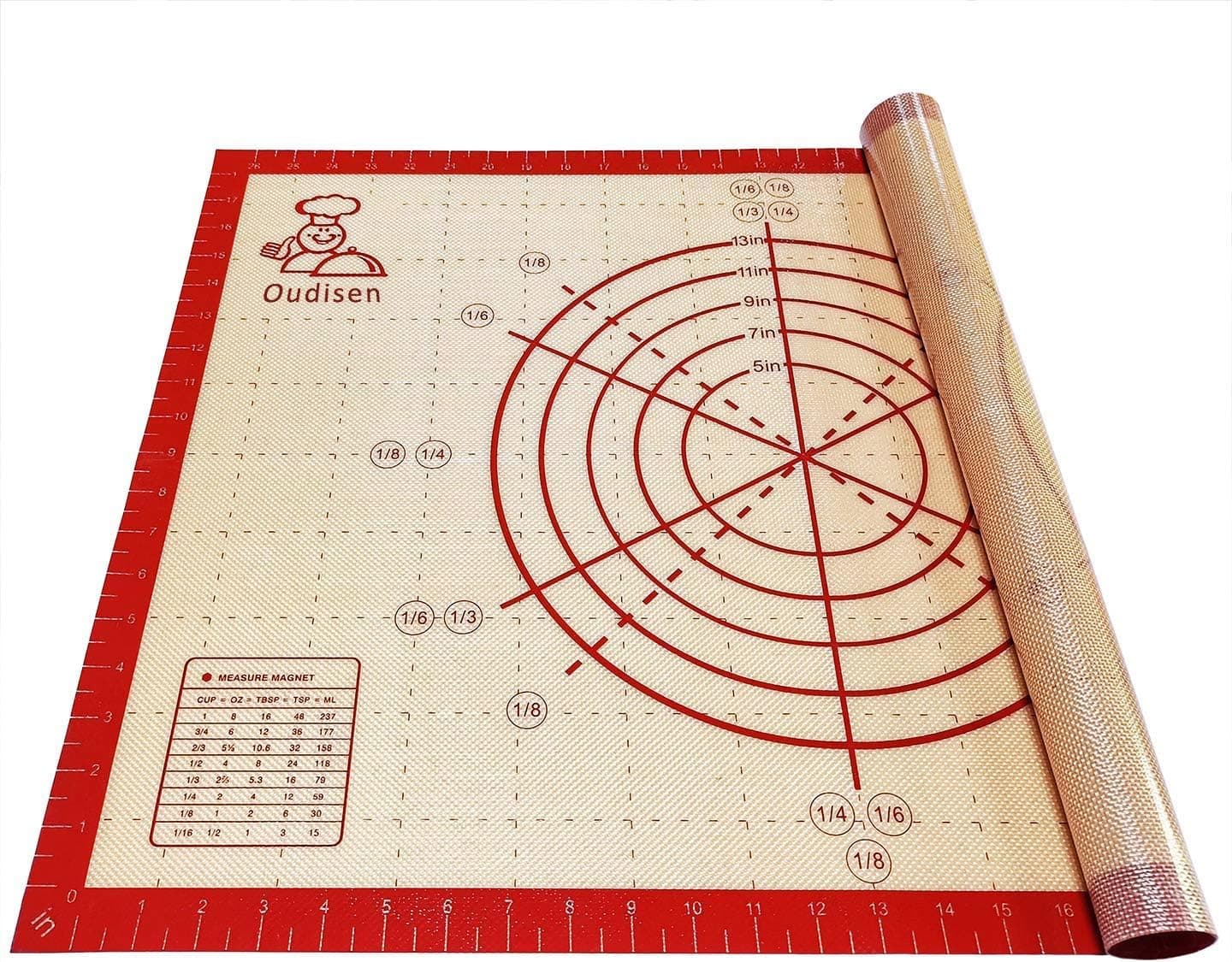 Oudisen Silicone Baking Mat Pastry Mat Non Slip Non Stick Extra Large Bread Kneading Board with Measurements for Rolling Dough Thicken