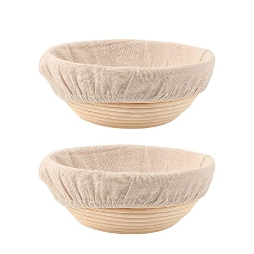 DOYOLLA Bread Proofing Baskets Set of 2 8.5 inch Round Dough Proofing Bowls and Liners Perfect Home Sourdough Bread Baking supplies