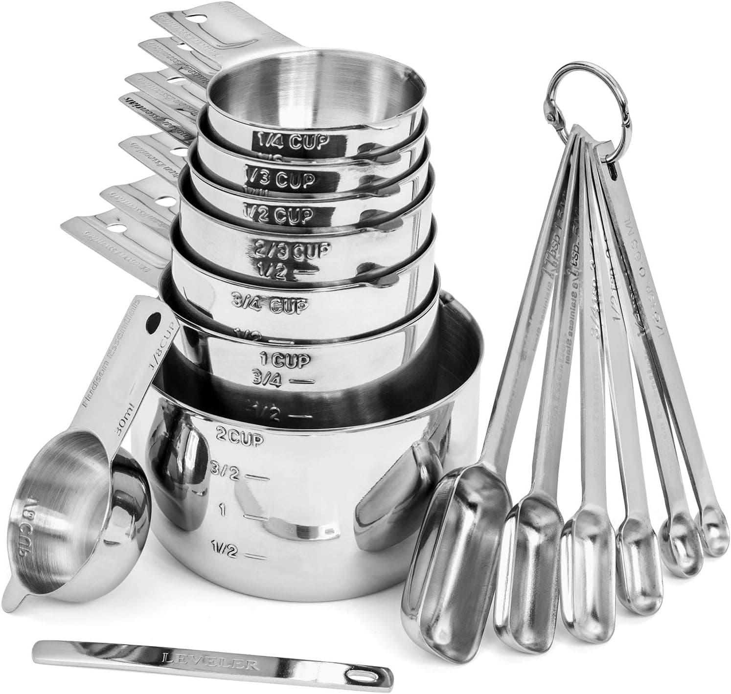 Hudson Essentials Stainless Steel Measuring Cups and Spoons Set, 15 Piece