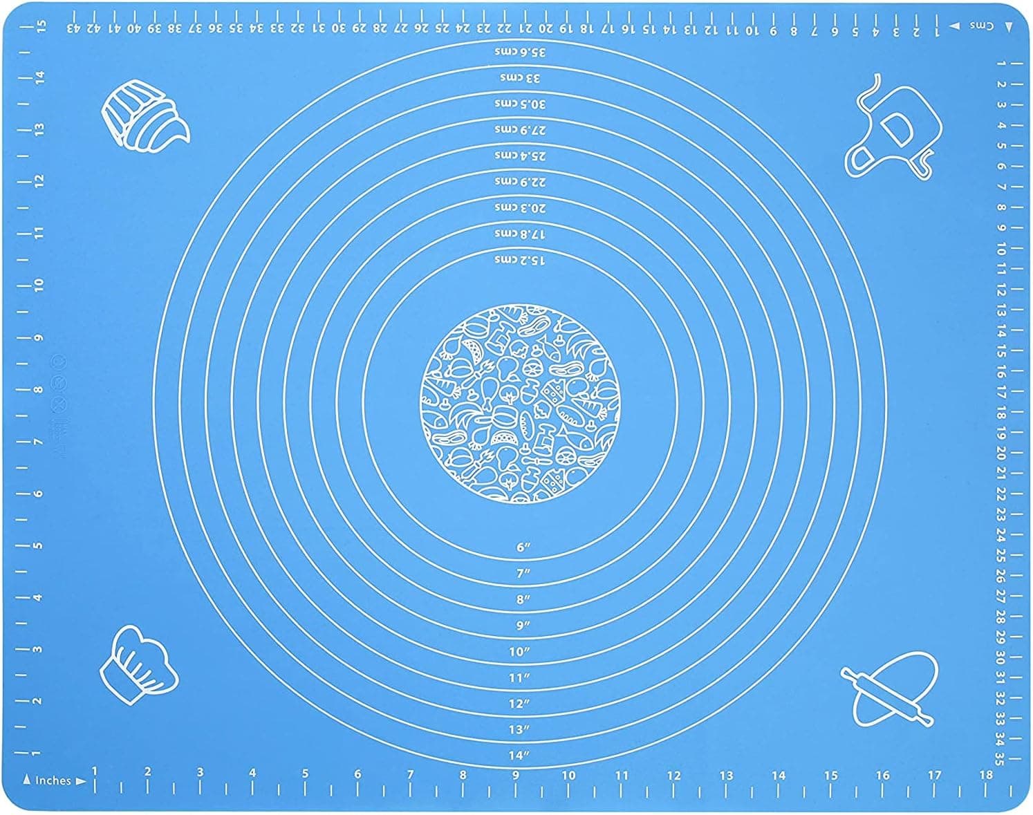 Silicone Baking Mat for Pastry Rolling Dough with Measurements, 19.7 x 15.7 BPA Free Non stick and Non Slip Blue Table Sheet Baking Supplies for Bake Pizza Cake