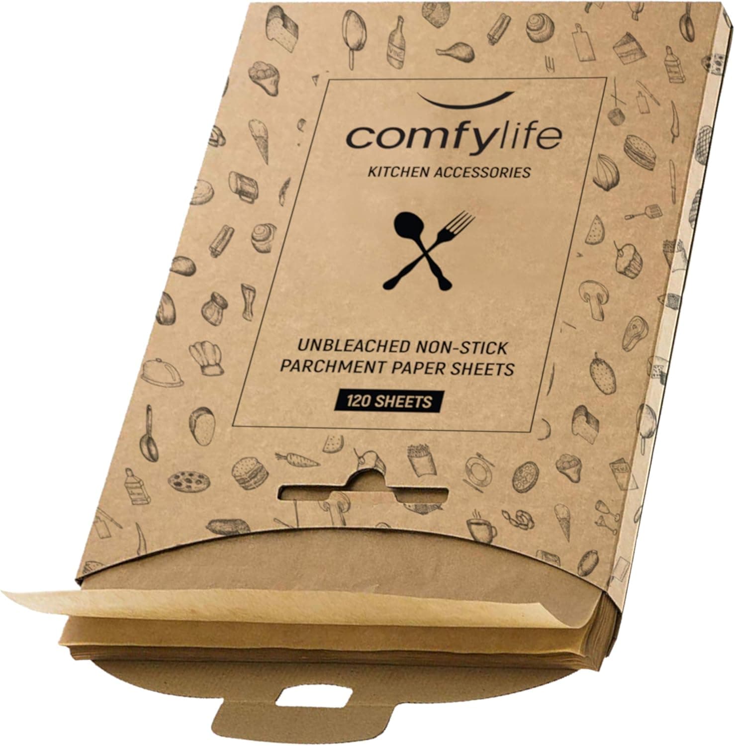 Comfylife 120 x Parchment Paper Sheets, No Curl, 12x16 in Unbleached