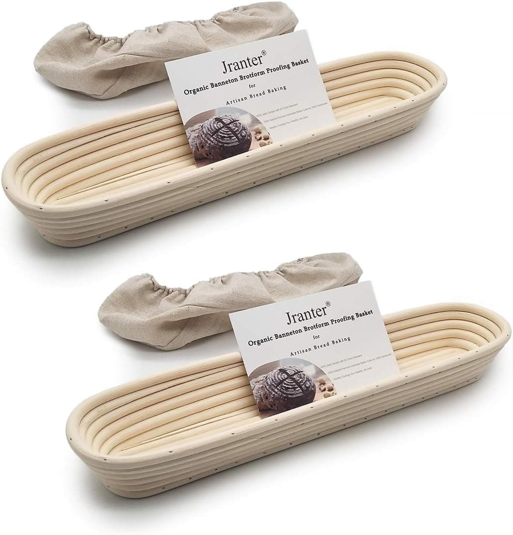 15 inch Baguette Banneton Bread Proofing Basket and Linen Liner Set, 2 Pack