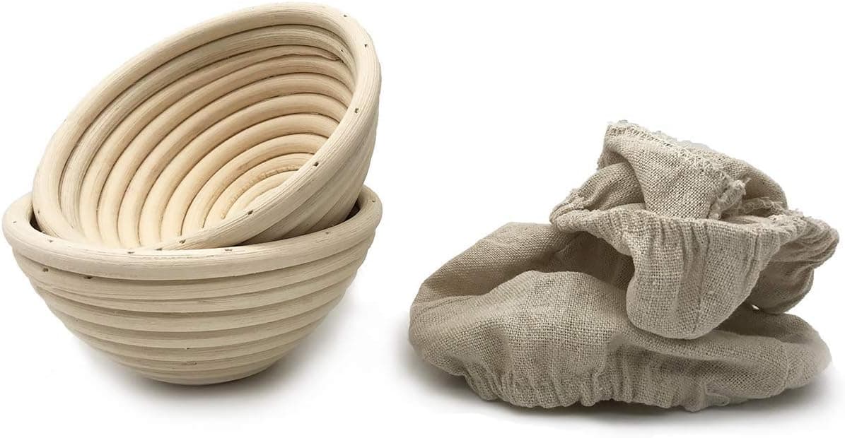 Oval Banneton Bread Proofing Basket and Linen Liner Set, 10 Inches, 2 Pack