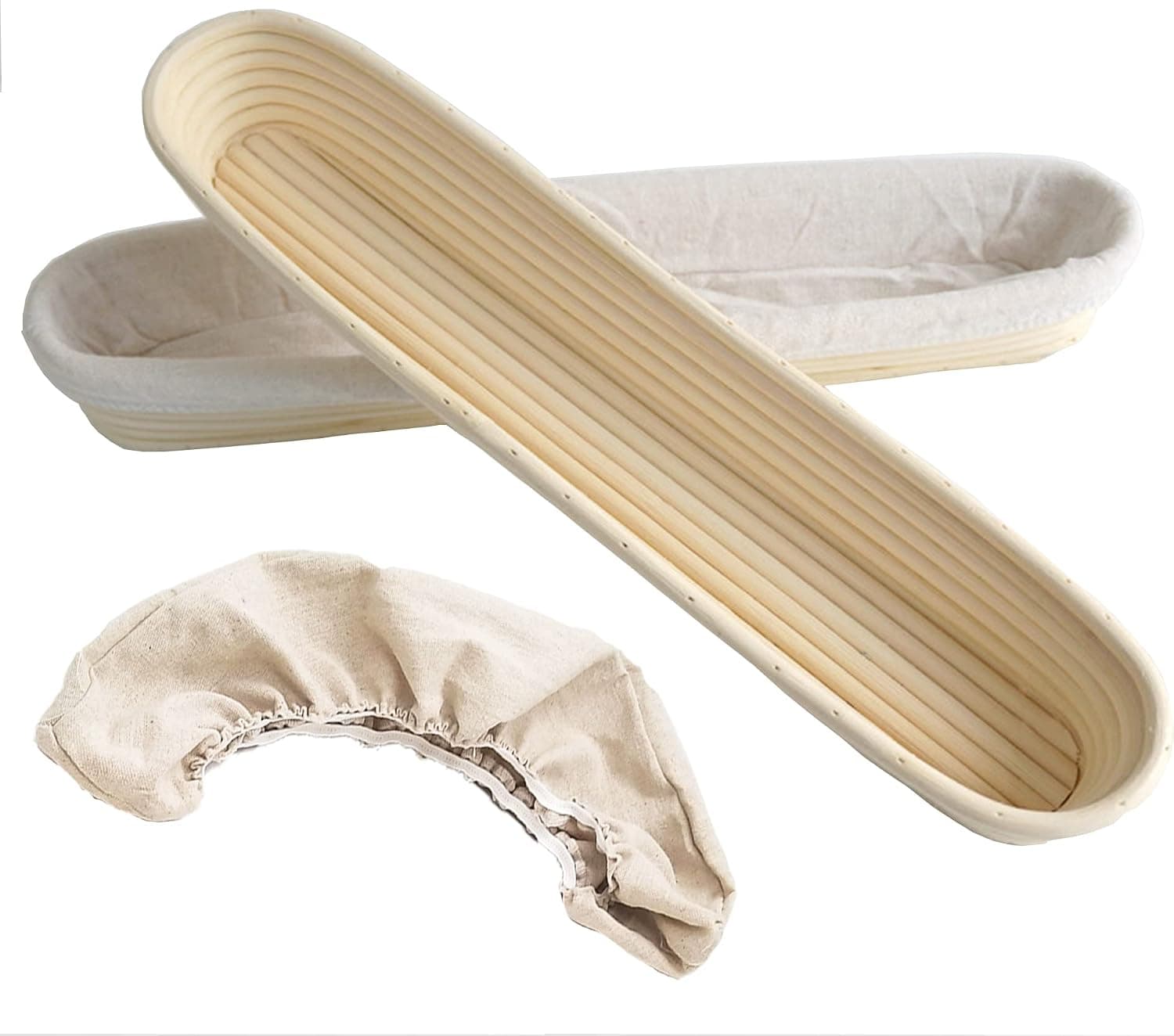 2 Pack Banneton Bread Proofing Basket and Linen Liner Set, 17 inch