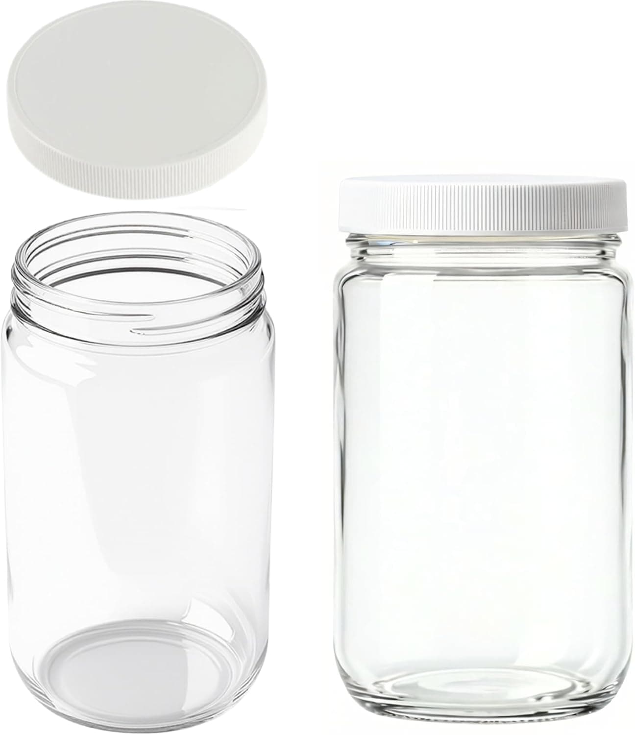 JARMING COLLECTIONS 32oz Extra Wide Mouth Glass Storage Jar with BPA-Free Plastic Lid, Quart Size Airtight Mason Jar (Set of 2)