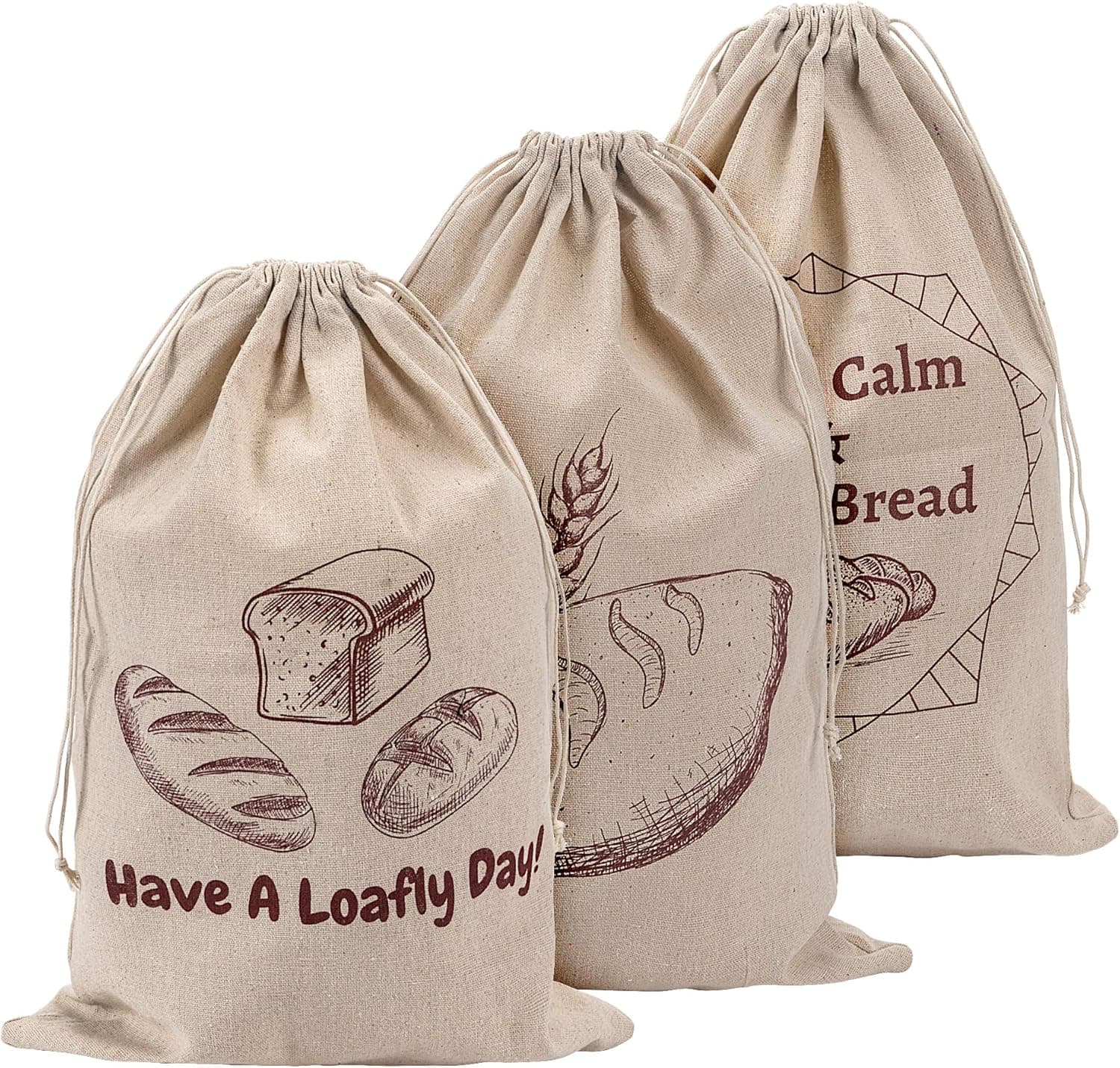 Linen Bread Bags, Pack of 3 Reusable Linen Bags for Sourdough, Natural Storage for Artisan Breads