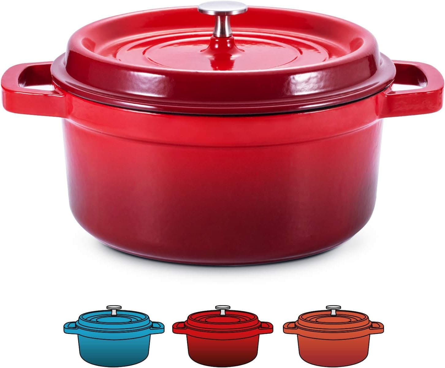 SULIVES Enameled Cast Iron Dutch Oven Non-Stick Cookware Pot with Lid Suitable for Bread Baking, 3 Quart, Red