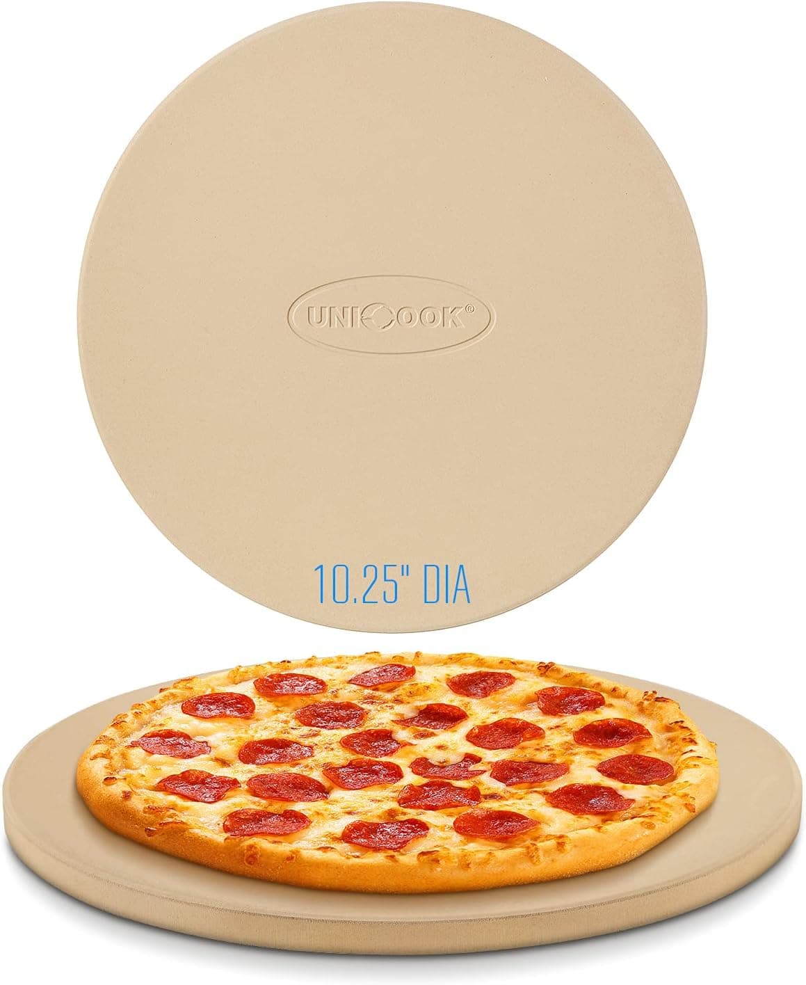 Unicook 14 Inch Round Pizza Stone, Heavy Duty Cordierite Baking Stone with Dough Scraper