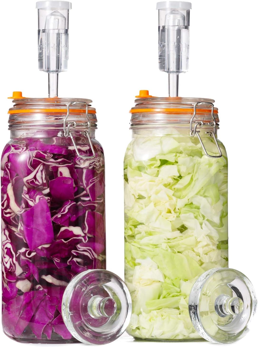 JILLMO Wide Mouth Glass Fermentation Jar with Airlock and Glass Weight, 2L (64oz) Fermenting Jar, Pack of 2