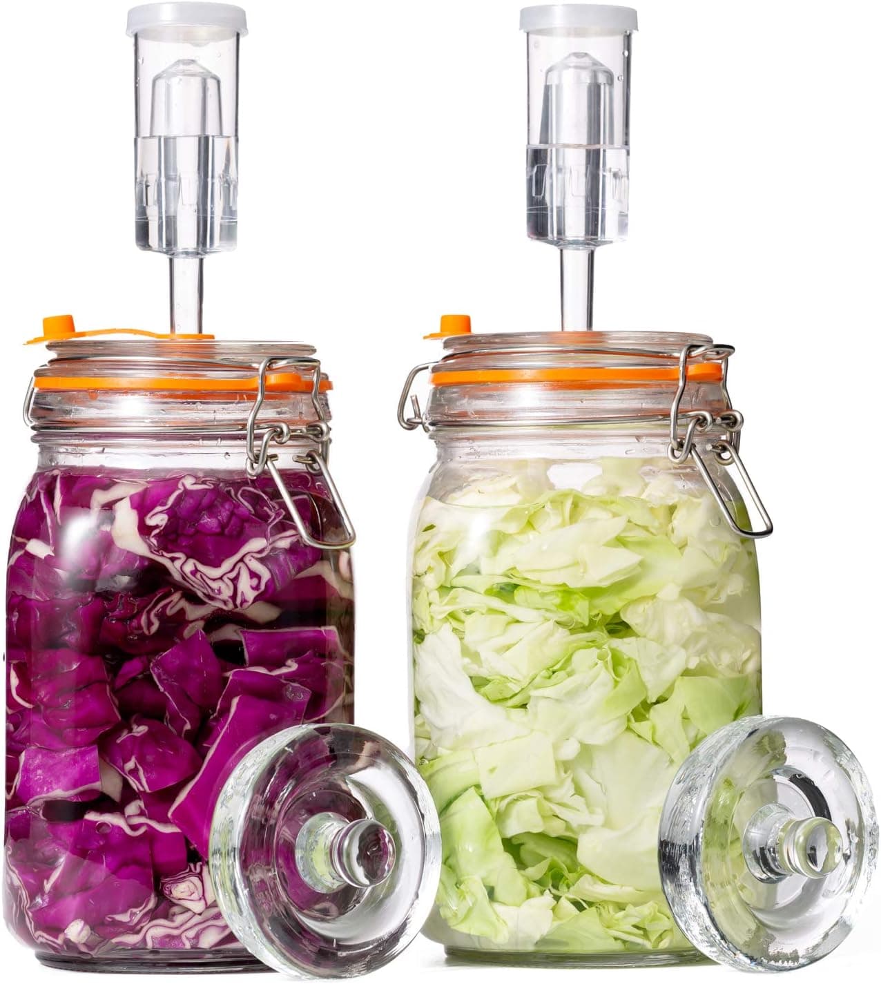 JILLMO Wide Mouth Glass Fermentation Jar with Airlock and Glass Weight, 1.5L Fermenting Jar, Pack of 2