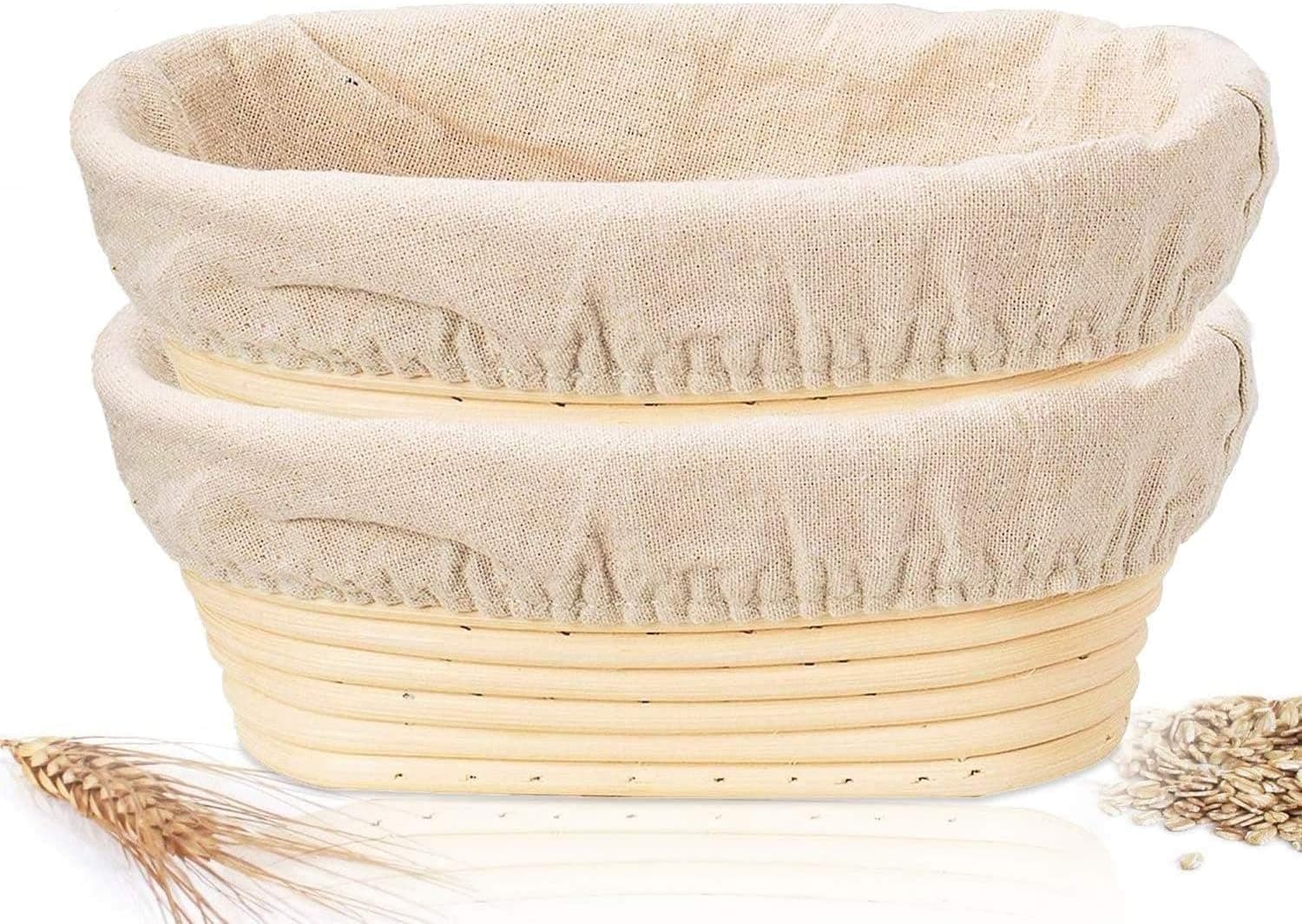 Banneton Bread Proofing Basket, 2 Pack 10 Inch Oval Sourdough Proofing Basket, Sourdough Bread Baking Supplies for Fermentation