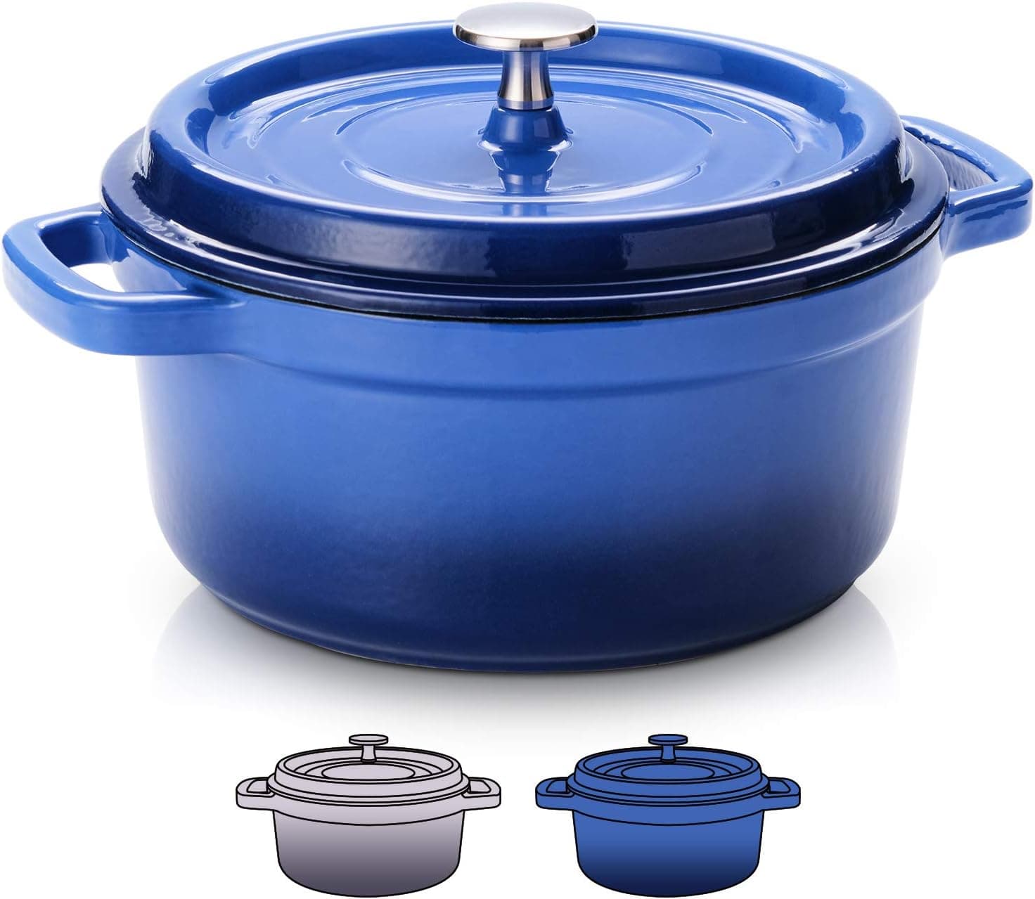 SULIVES 5 Quart Enameled Cast Iron Dutch Oven with Lid Bread Baking Pot, Dark Blue