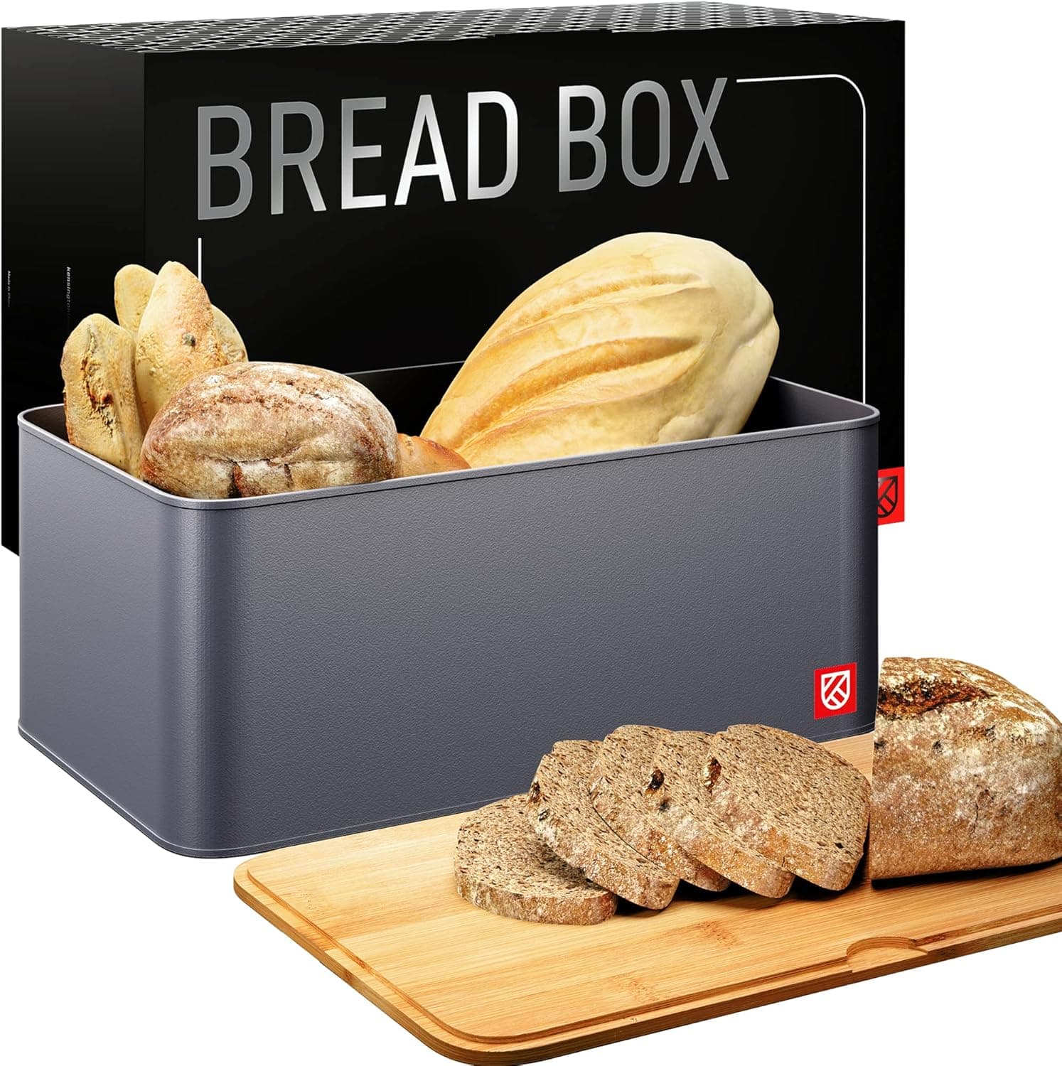Kensington Large Metal Countertop Bread Bin with Bamboo Chopping Board Lid