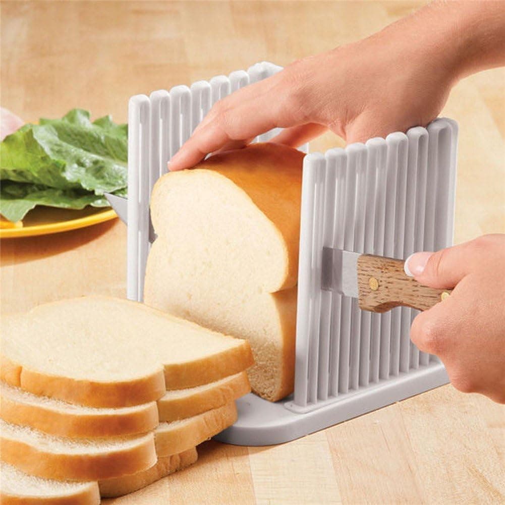 ORIONE Adjustable Toast Slicer Cutting Guide for Homemade Bread, Plastic Foldable, White