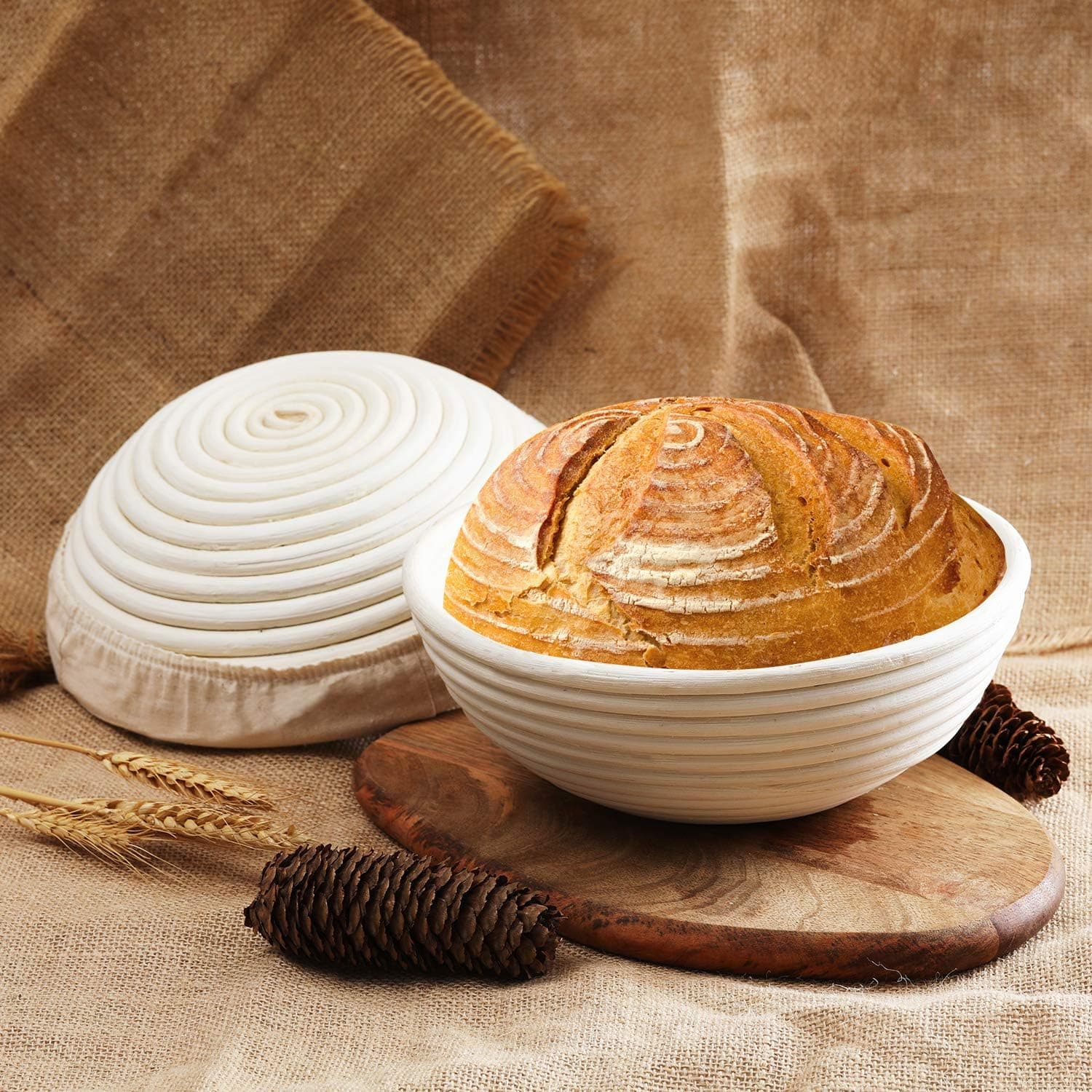 9 Inch Banneton Bread Proofing Basket for Professional and Home Bakers, Round Sourdough Basket, Pack of 2