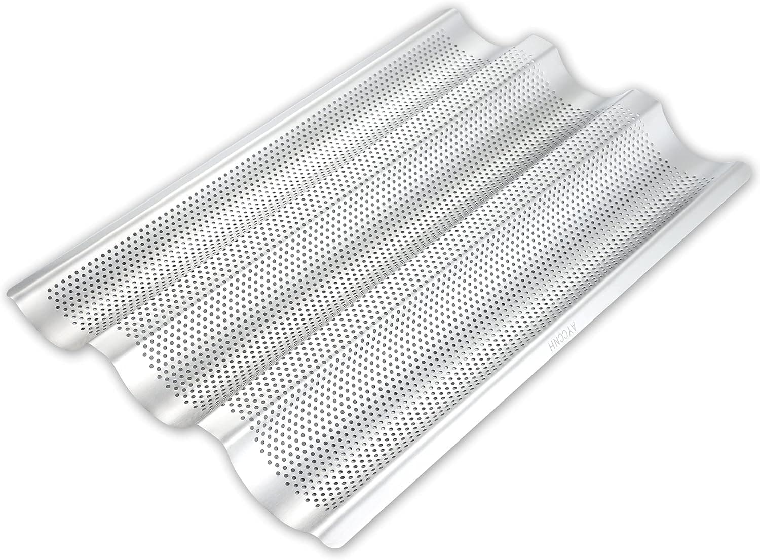 AYCCNH Stainless Steel French Baguette Bread Pan, Perforated Loaf Pans for Baking 15 inch x 10 inch, 3 Waves Toaster Oven Baking Tray, 1 Pack
