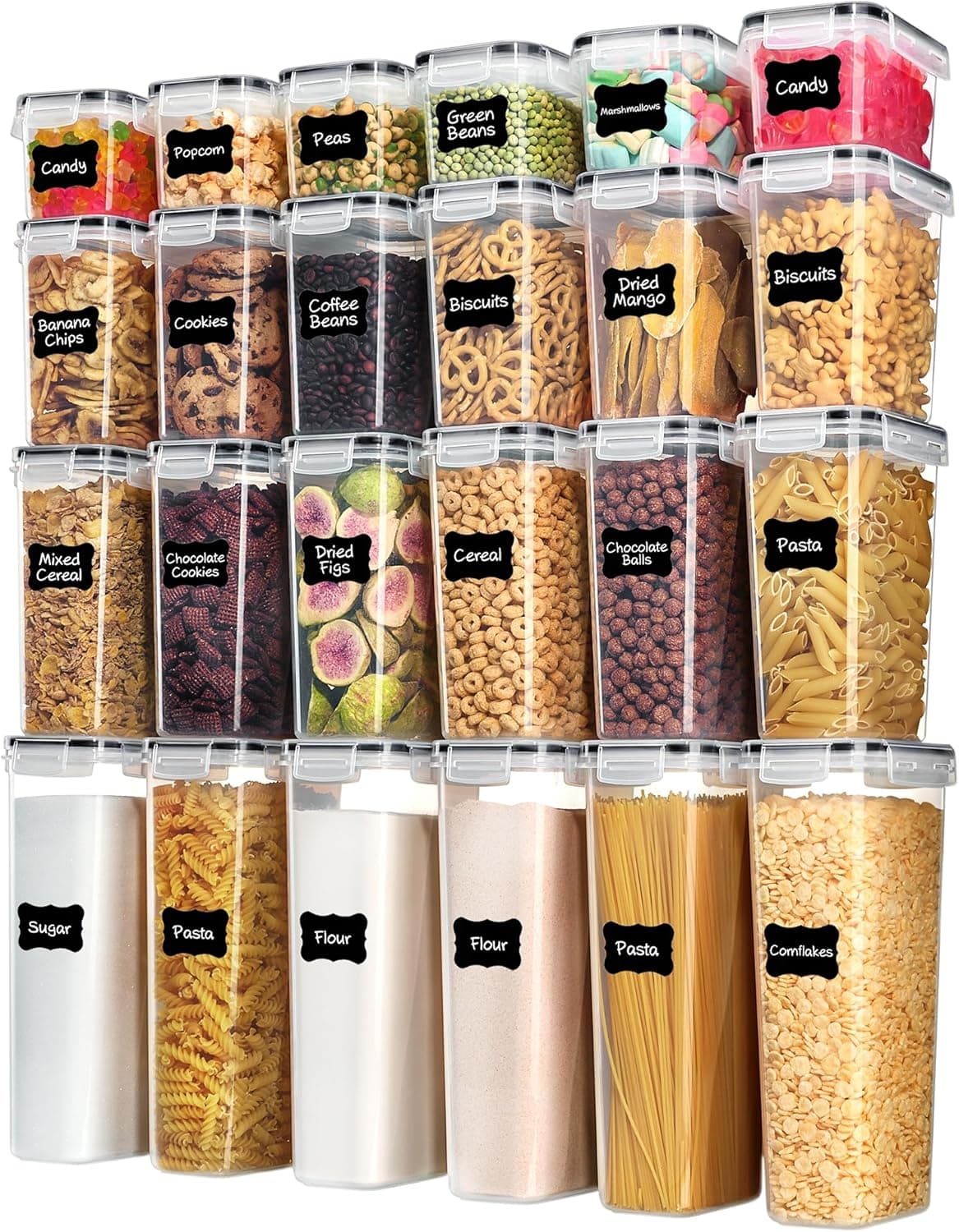 Vtopmart 24 pcs Airtight Food Storage Containers with Lids, Includes 24 Labels, Black