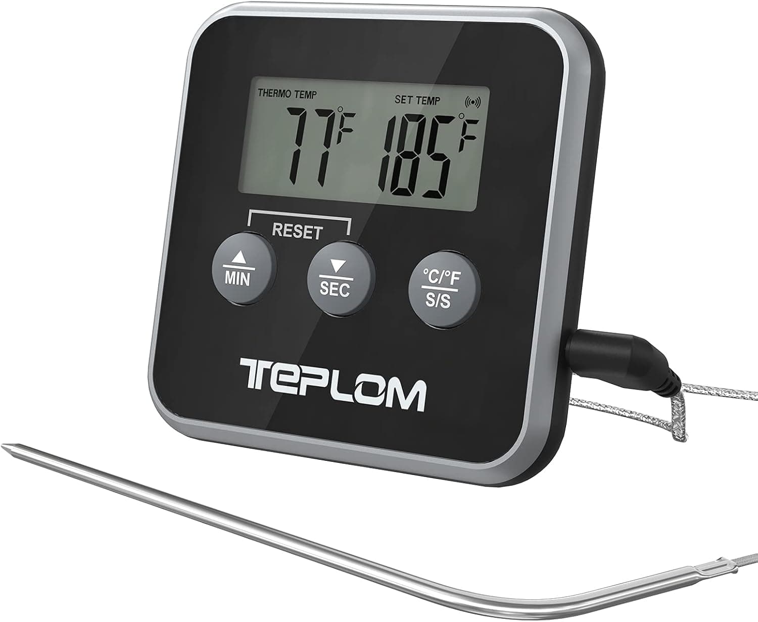 Meat Thermometer Digital Instant Read with Stainless Steel Probe and Magnet, Timer