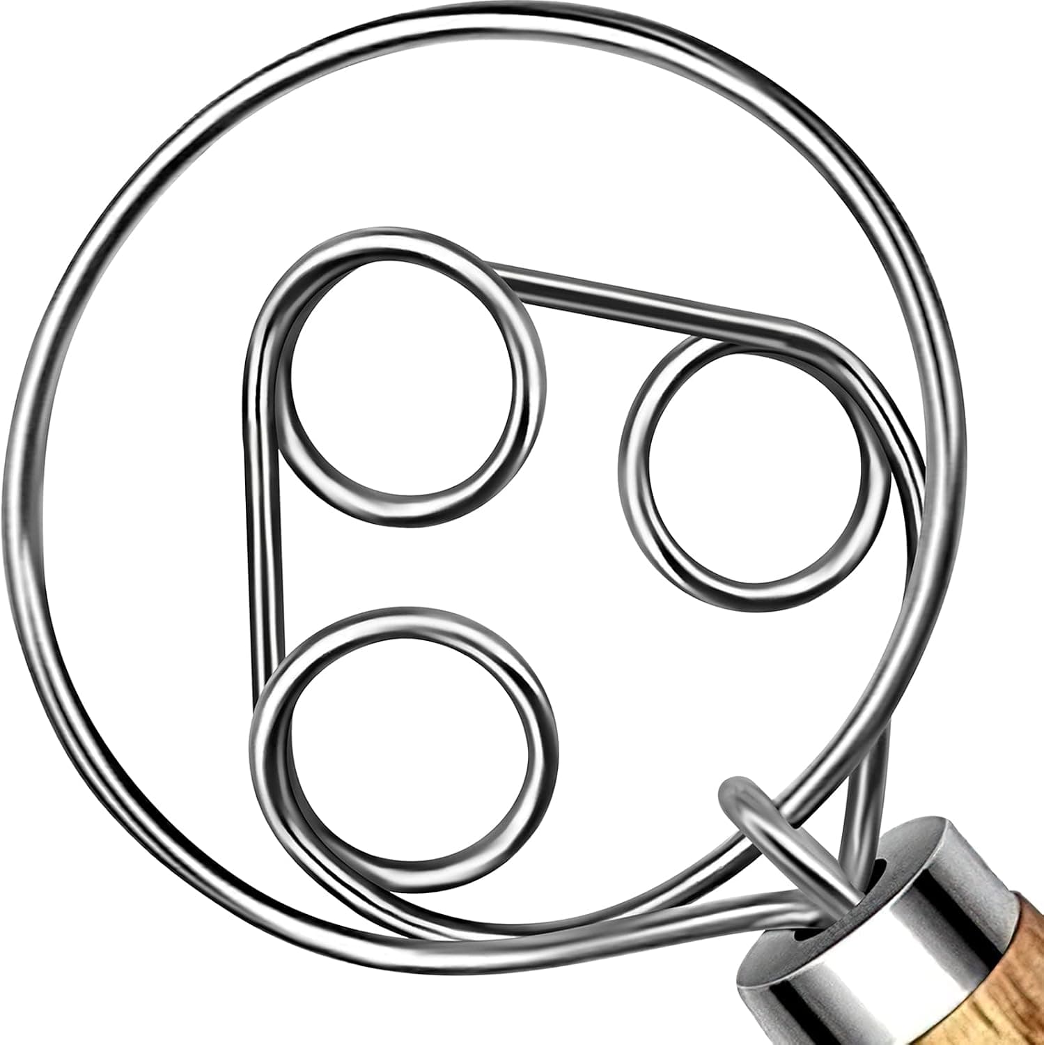 TEEVEA Danish Dough Whisk for Bread Sourdough, Wooden Handle and Stainless Steel Hook