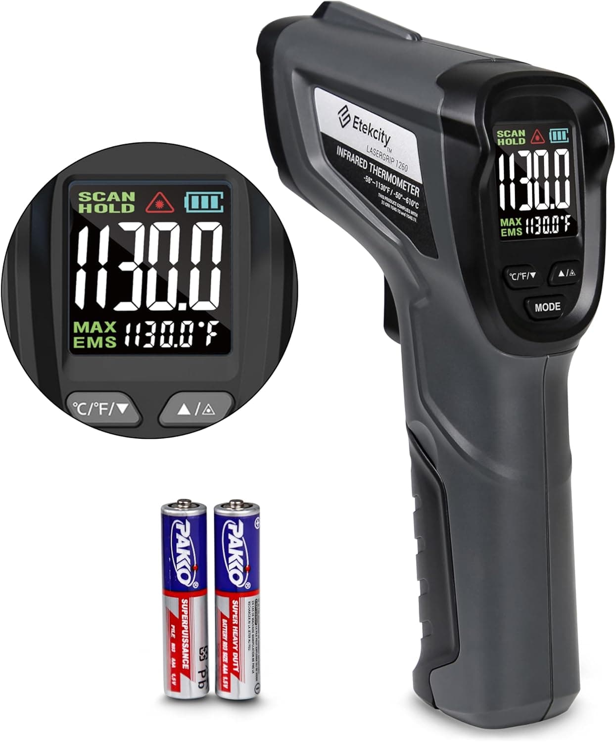 Etekcity Infrared Thermometer Laser Temperature Gun, Color Display, Pizza Oven Griddle Meat, Adjustable Emissivity