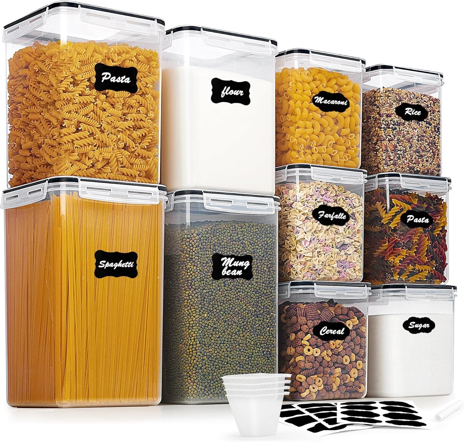 Vtopmart 10 PCS Flour and Sugar Storage Container, Large Airtight Canisters with Lids, BPA Free, Black