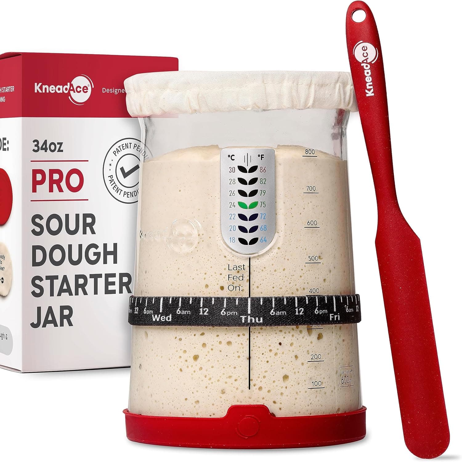 KNEADACE Pro Sourdough Bread Starter Kit, 34 oz Large Capacity Sourdough Starter Jar with 5 Unique Features (KA06)
