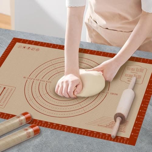 24" x 16" Silicone Pastry Mat with Measurement Guides | Extra Thick Pastry Rolling & Sourdough Mat Baking Supplies for Making Pizza, Pie, Cookies and Bread