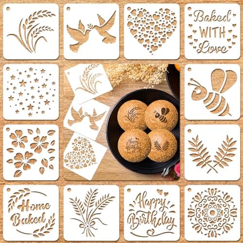 Patelai 12 Pcs Stencil for Bread Artisan Sourdough Bread Stencils Baking Mold Set Cook Baking Template, Cake, Pie, or Cookie Template Mold Tools for Decorating, 12 Style(3 x 3 Inch)