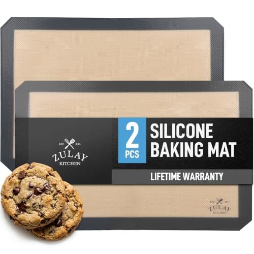 Zulay Kitchen Silicone Baking Mat 2 Pack - 16.5"×11.6" BPA-Free Reusable Baking Sheet, Heat Resistant 480°F - Non-Slip Border, Perfect for Cookies, Bread, Pastries & Oven Use - (Dark Gray)