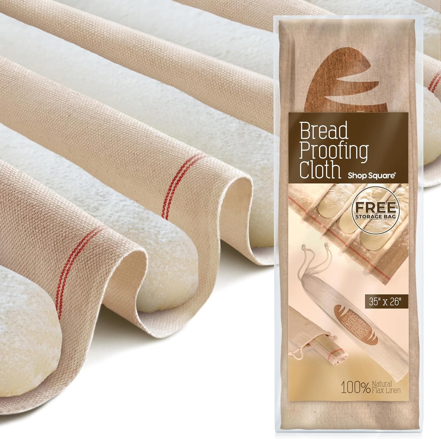 Professional Bakers Couche Extra Large 35 x 26 Heavy Duty Canvas Weight Linen Proofing Cloth with Bonus Storage Bag