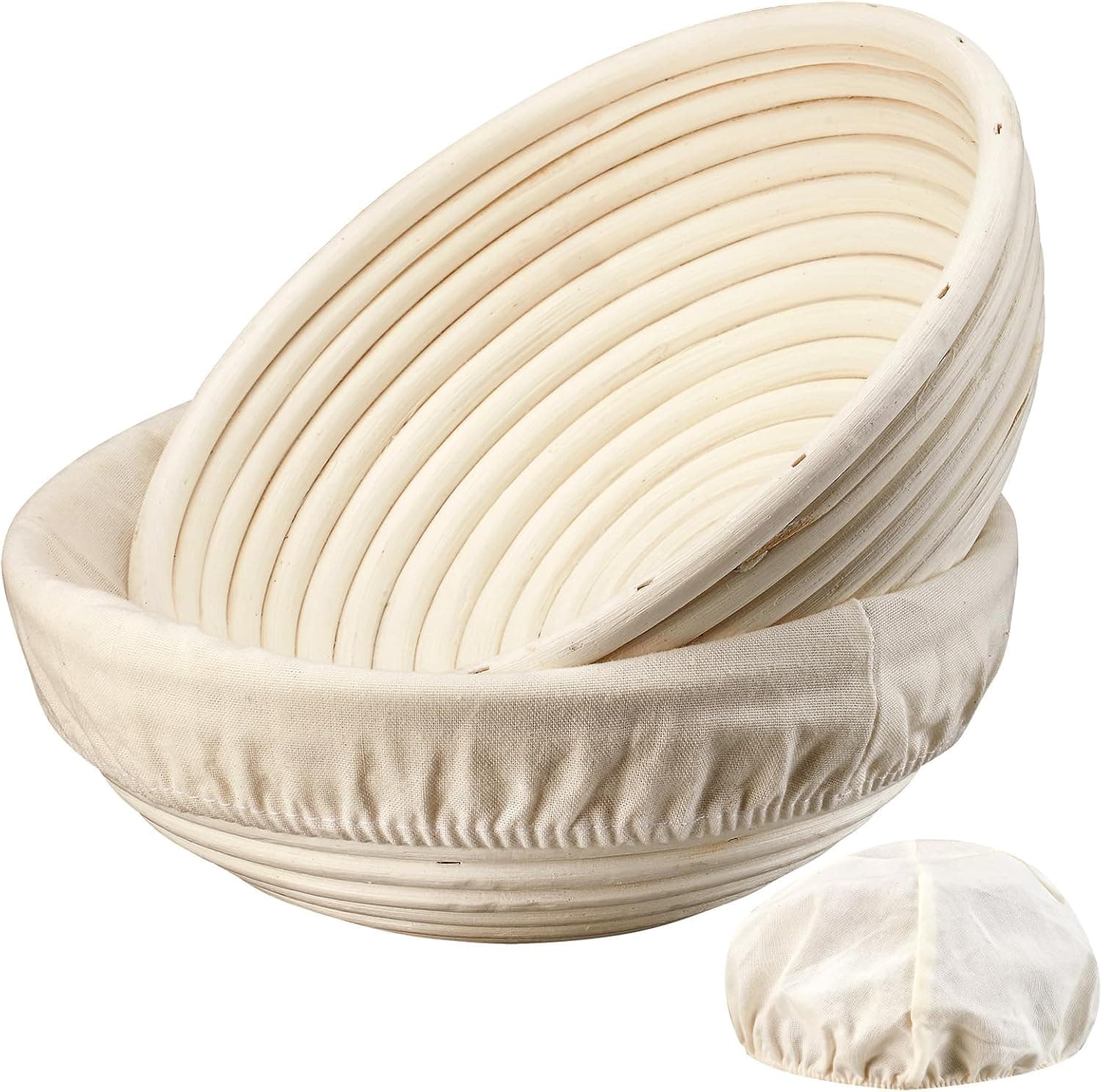 Dimpola Banneton Bread Proofing Basket, 9 inch Set of 2 Sourdough Proofing Basket Round Bowls, Handmade Rattan Baskets and Liners