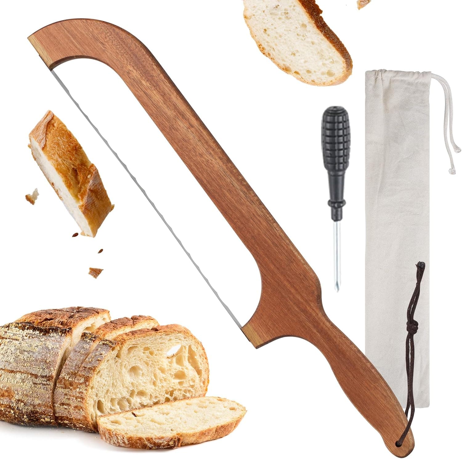 QikFas Sourdough Bread Knife, 15.7 inch Serrated Bread Knife for Homemade Bread, Ergonomic Handle