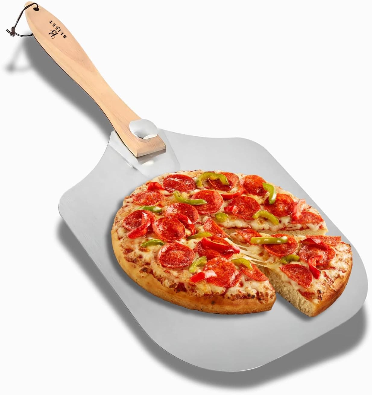Metal Pizza Peel 12 inch with Foldable Wooden Handle, Aluminum Pizza Paddle 12x14