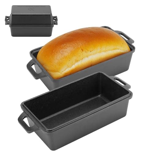 Northriver Casting 9×5 Inch Cast Iron Loaf Pan with Lid | Bread Baking Pan | Even Heat Distribution for Homemade Bread, Cake, and Meatloaf | 2 Piece Set