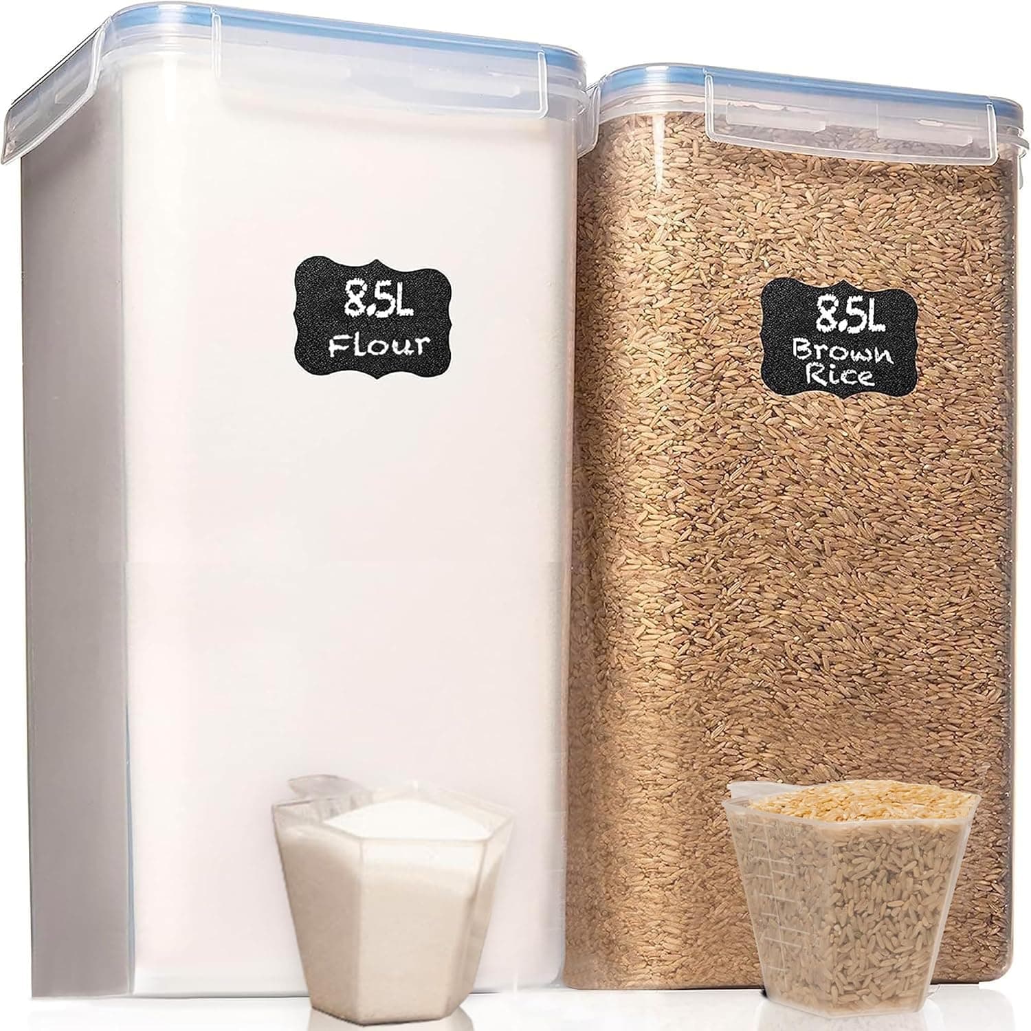 Flour Storage Container 2 PC [8.5L / 287 Oz] Extra Large, Airtight, Leak Proof, BPA-Free