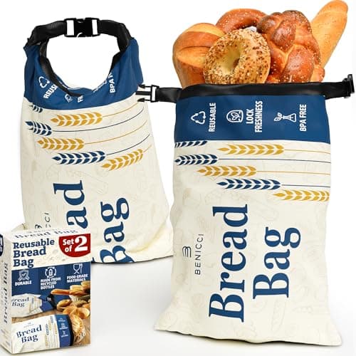 Reusable Bread Bags for Homemade Bread 2 Pack, Freezer Safe Sourdough Bag | Double Lock Seal Holds In Freshness Longer, Extra Large Food Grade Material, Fits a Whole Loaf Straight Out of the Oven