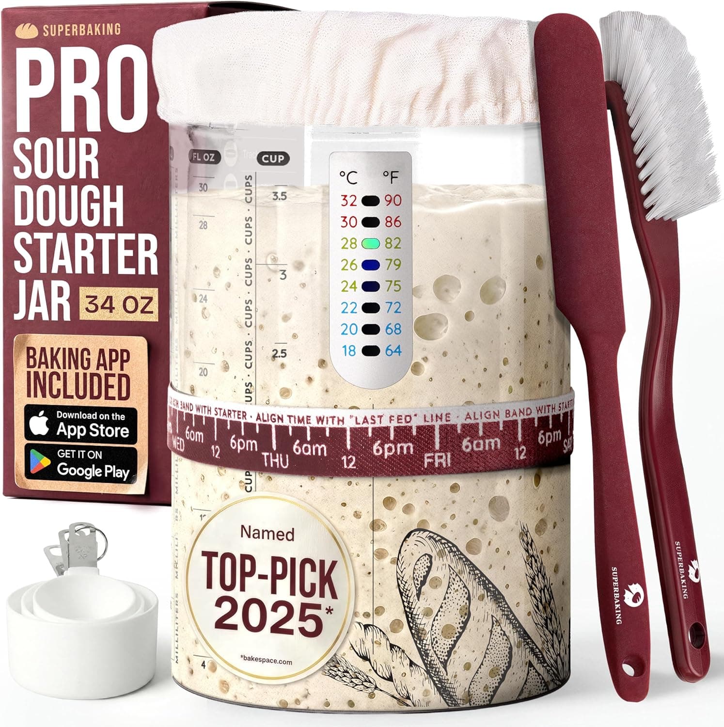 Superbaking Sourdough Starter Jar, Beginner Sourdough Starter Kit, 34oz Wide Mouth Sour Dough Glass Jar with Guides and Recipes, Sourdough Container Crock